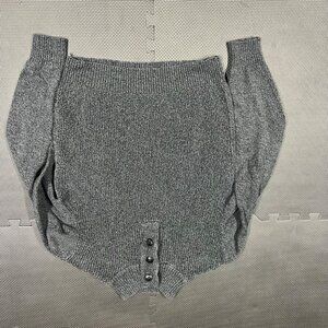 Vintage-Inspired Gray Wool Blend Knit Sweater With Button Placket & Long Sleeves